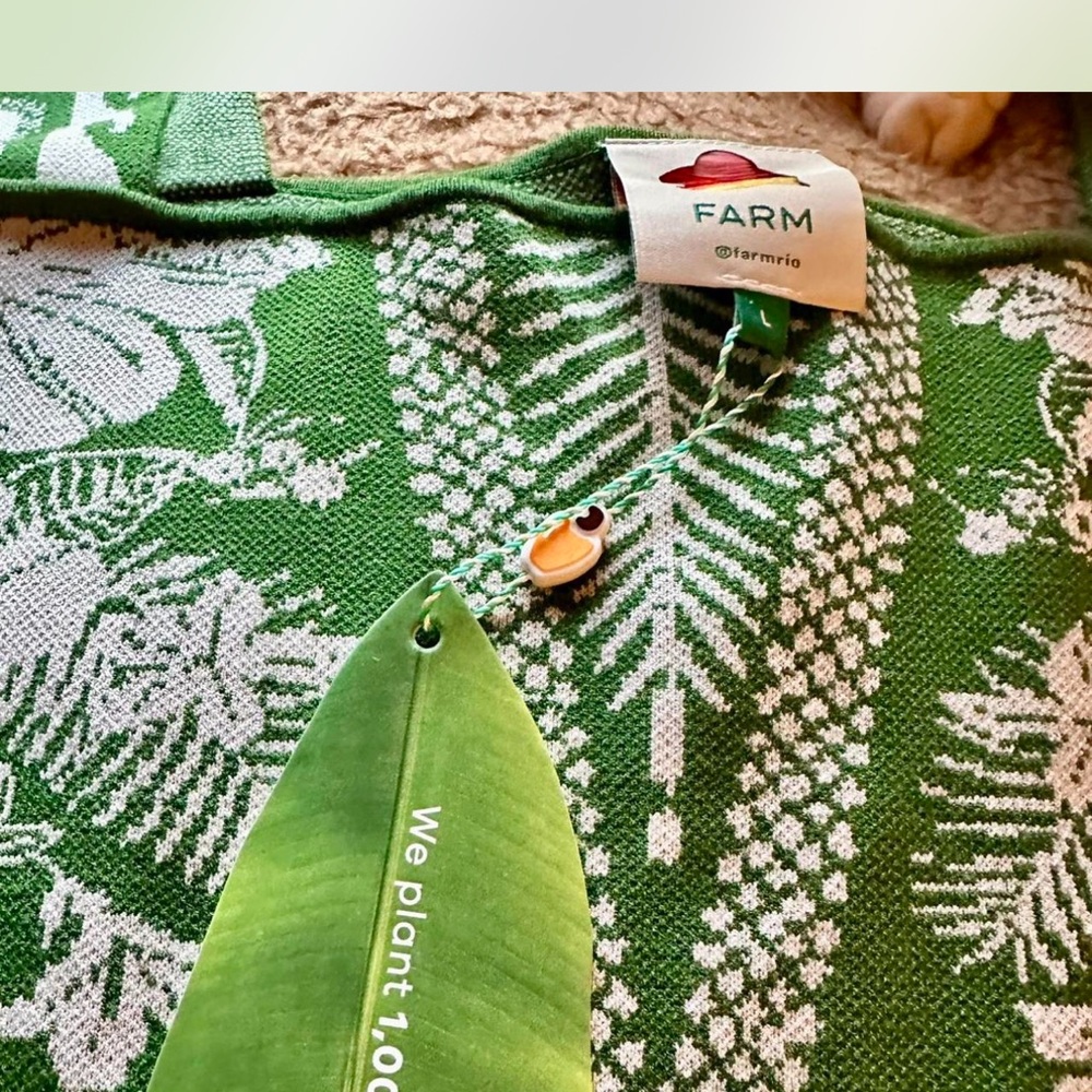 FARM Rio knitted Green and cream Leaf Print Midi Dress - Picture 5 of 8